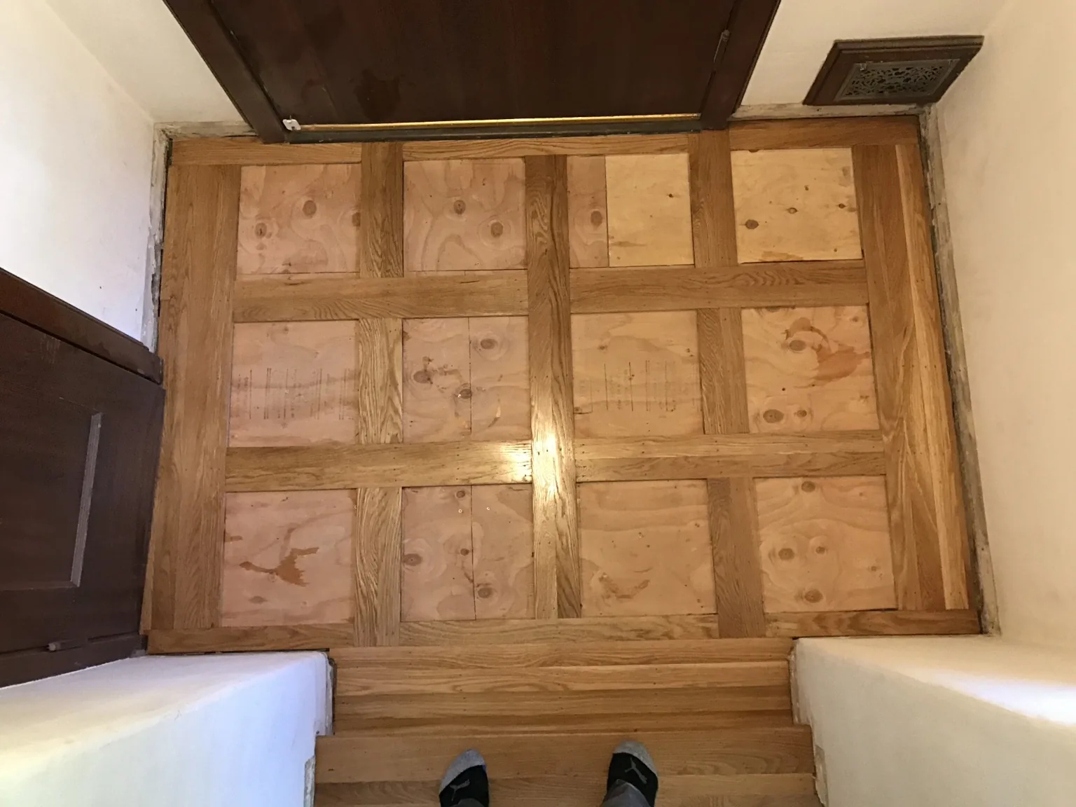 Oak grid entry designed for tile inlay in Sacramento